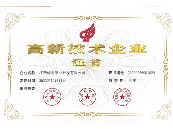 高新技术企业证书